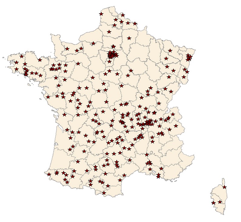 Localisation des clients ADIV en France - 2012-2014